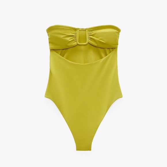 Zara Swim Zara Green Yellow Cut Out One Piece Swimsuit Size Small